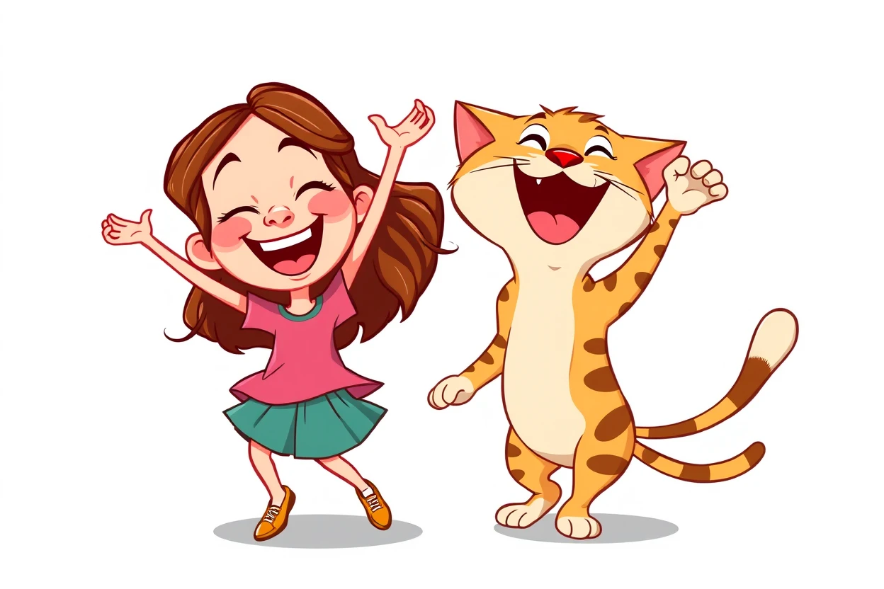 A girl dancing with a cat