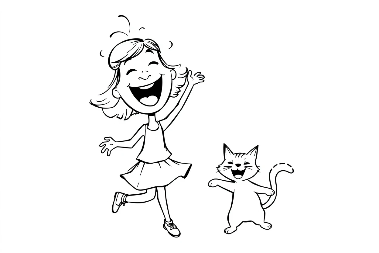 A girl dancing with a cat