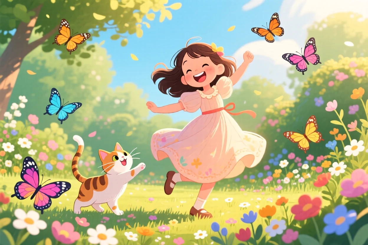 A girl dancing with a cat