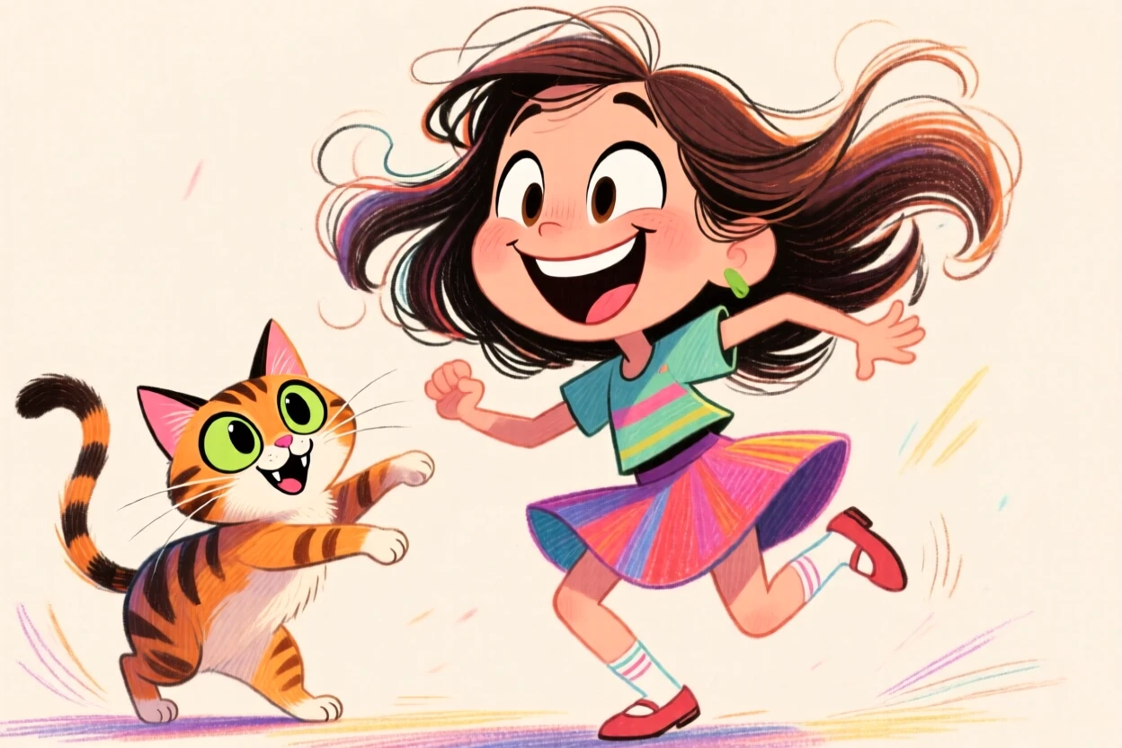 A girl dancing with a cat