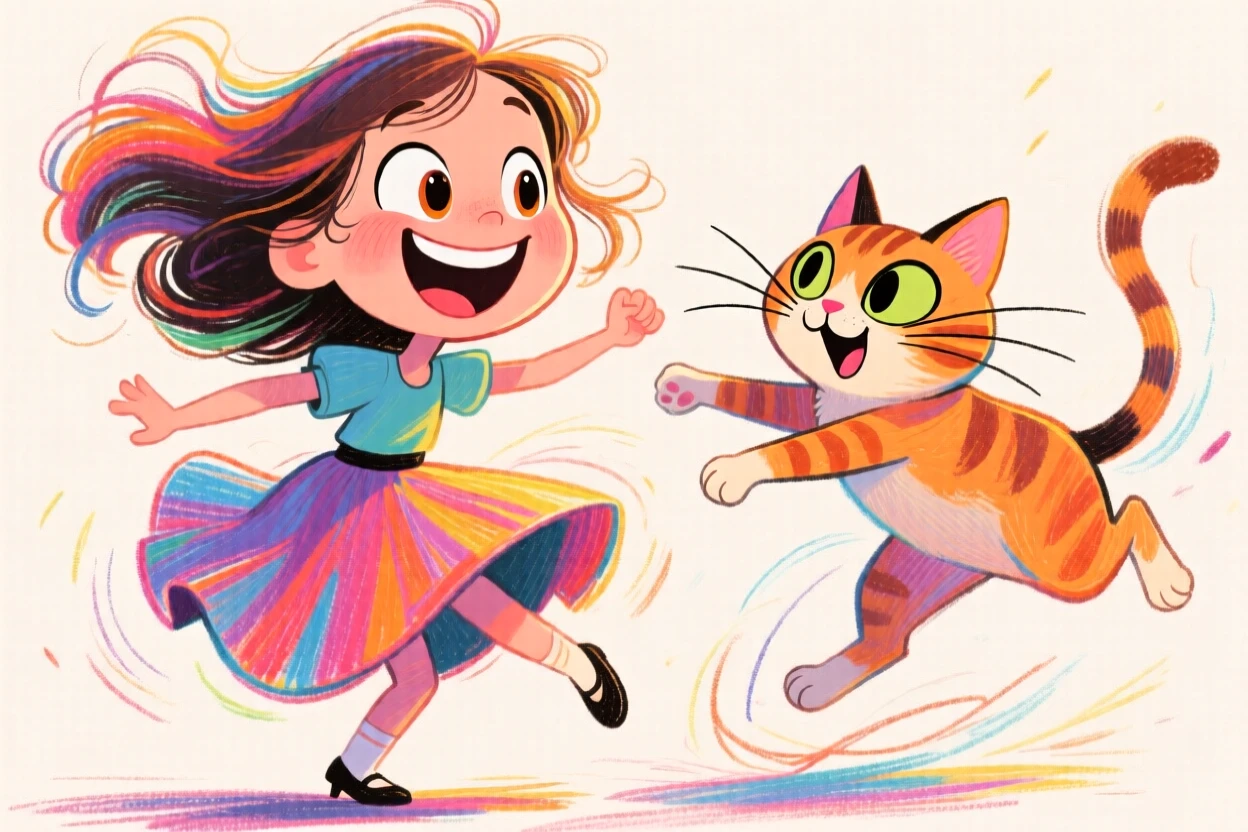 A girl dancing with a cat