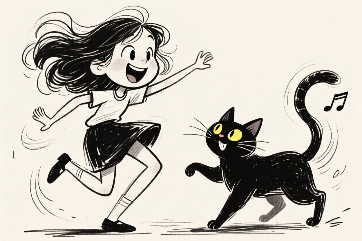 A girl dancing with a cat