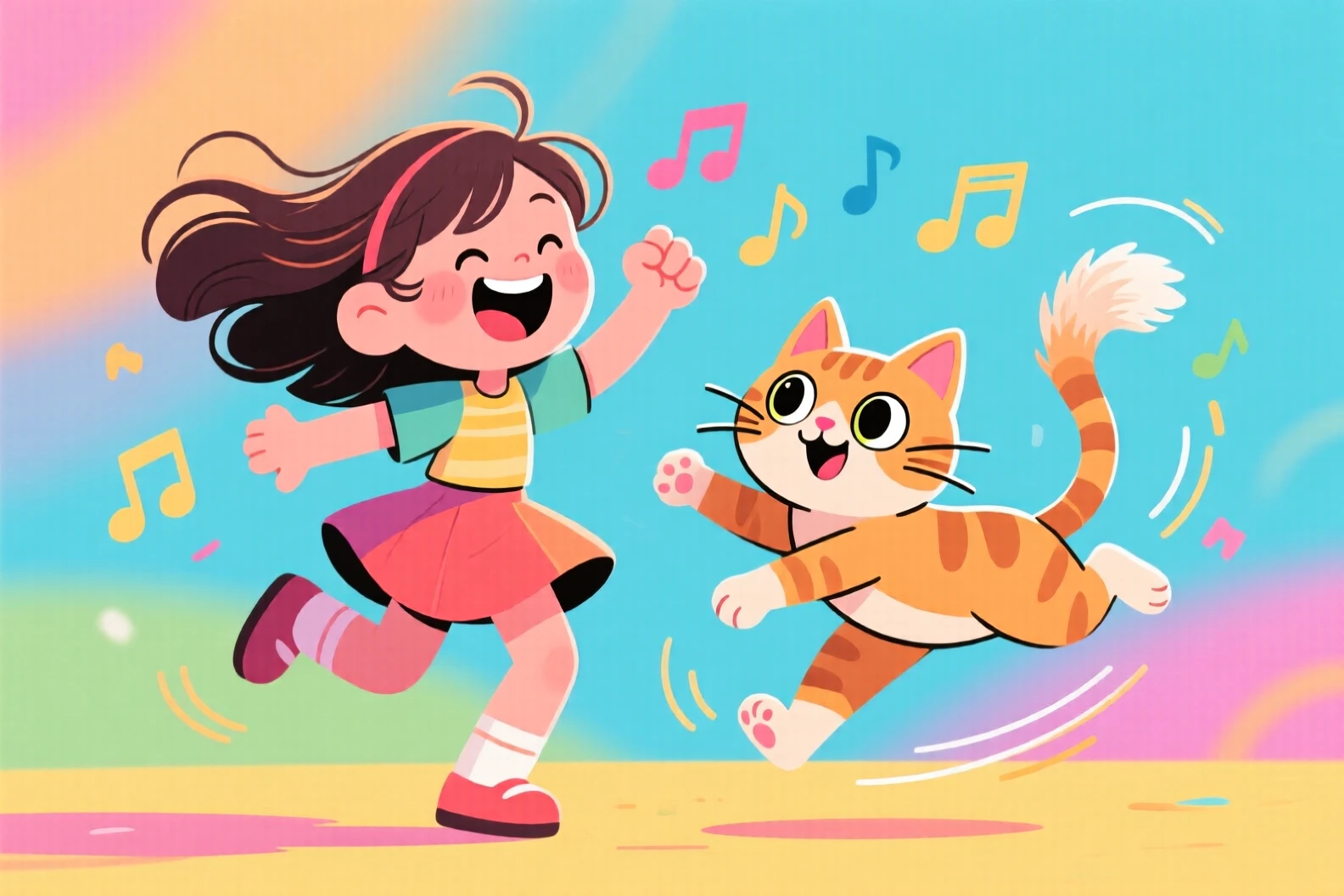A girl dancing with a cat