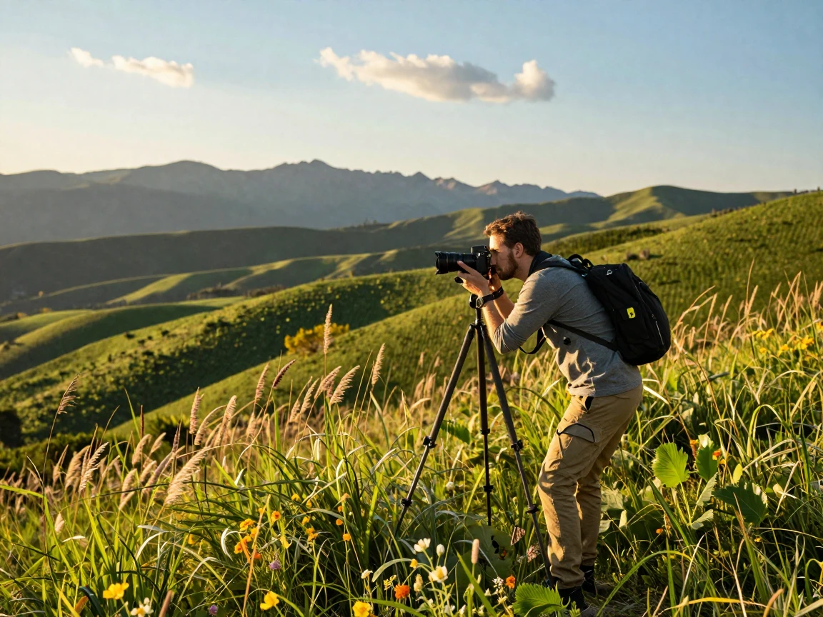 A photographing scene in beautiful landscape