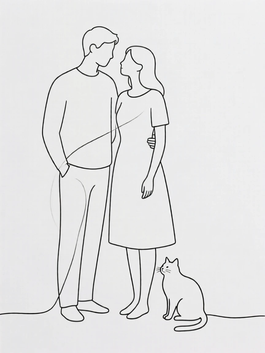 a couple and a cat.