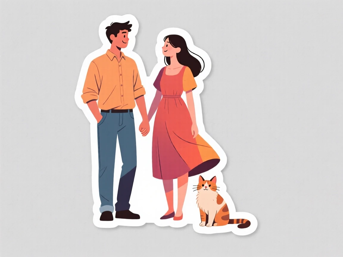 A couple and a cat. colored and detailed.