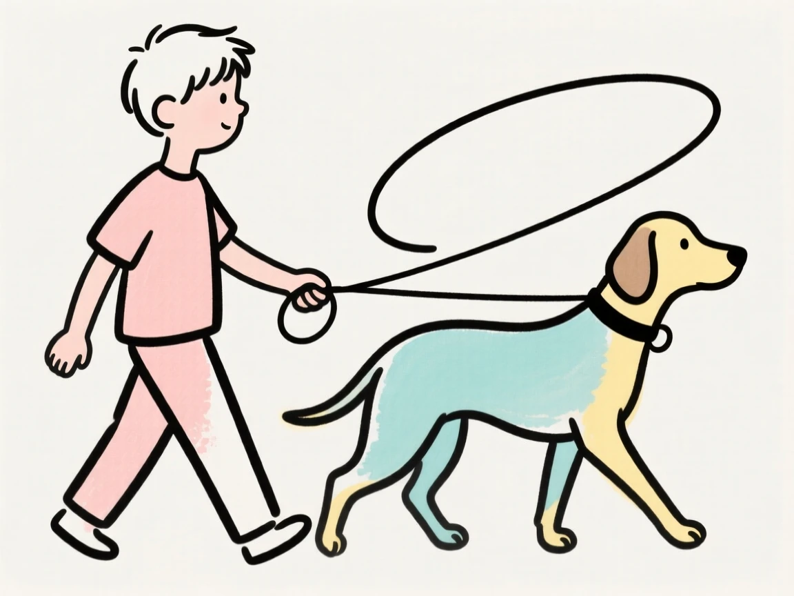 a boy is walking a dog