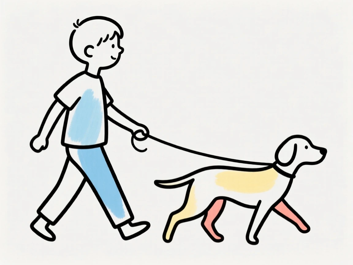 a boy is walking a dog