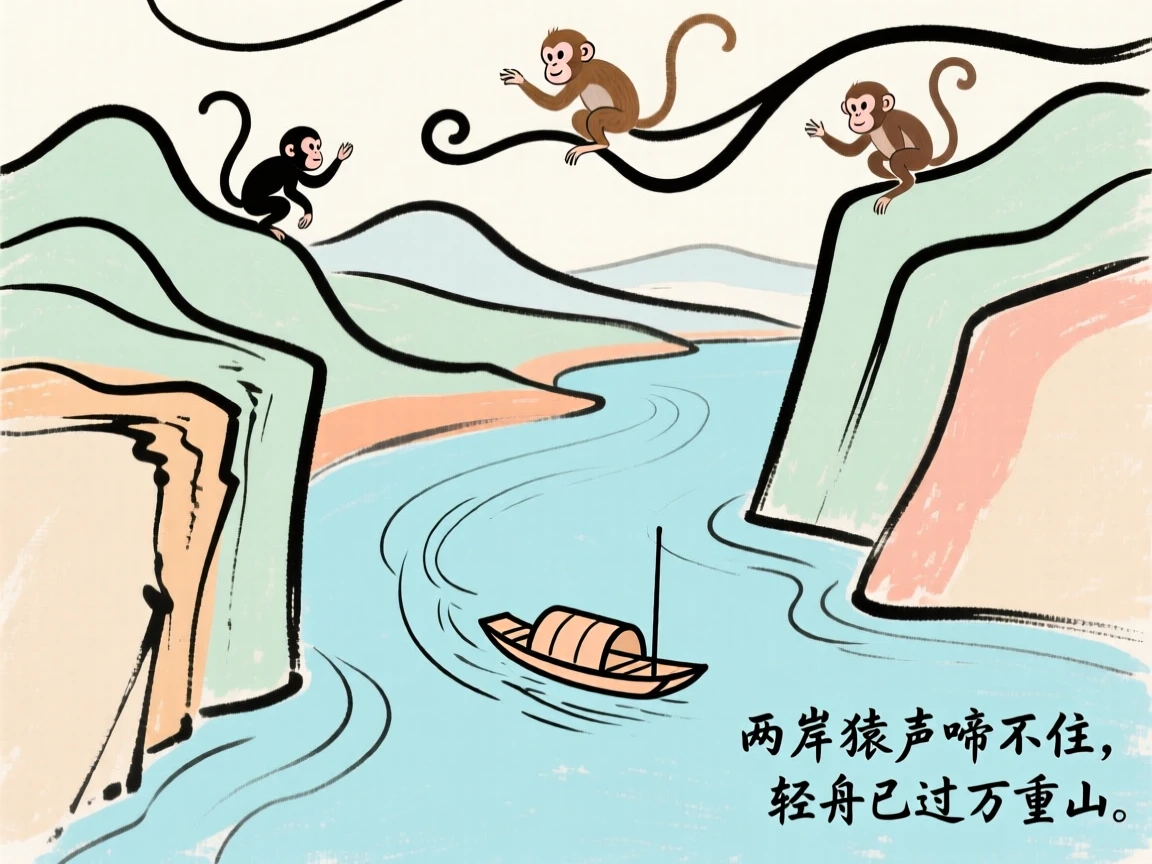两岸猿声啼不住，轻舟已过万重山