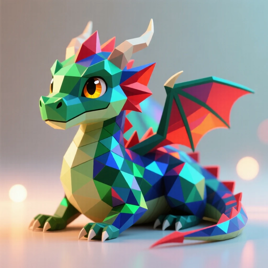 cut low-poly pet dragon, vibrant