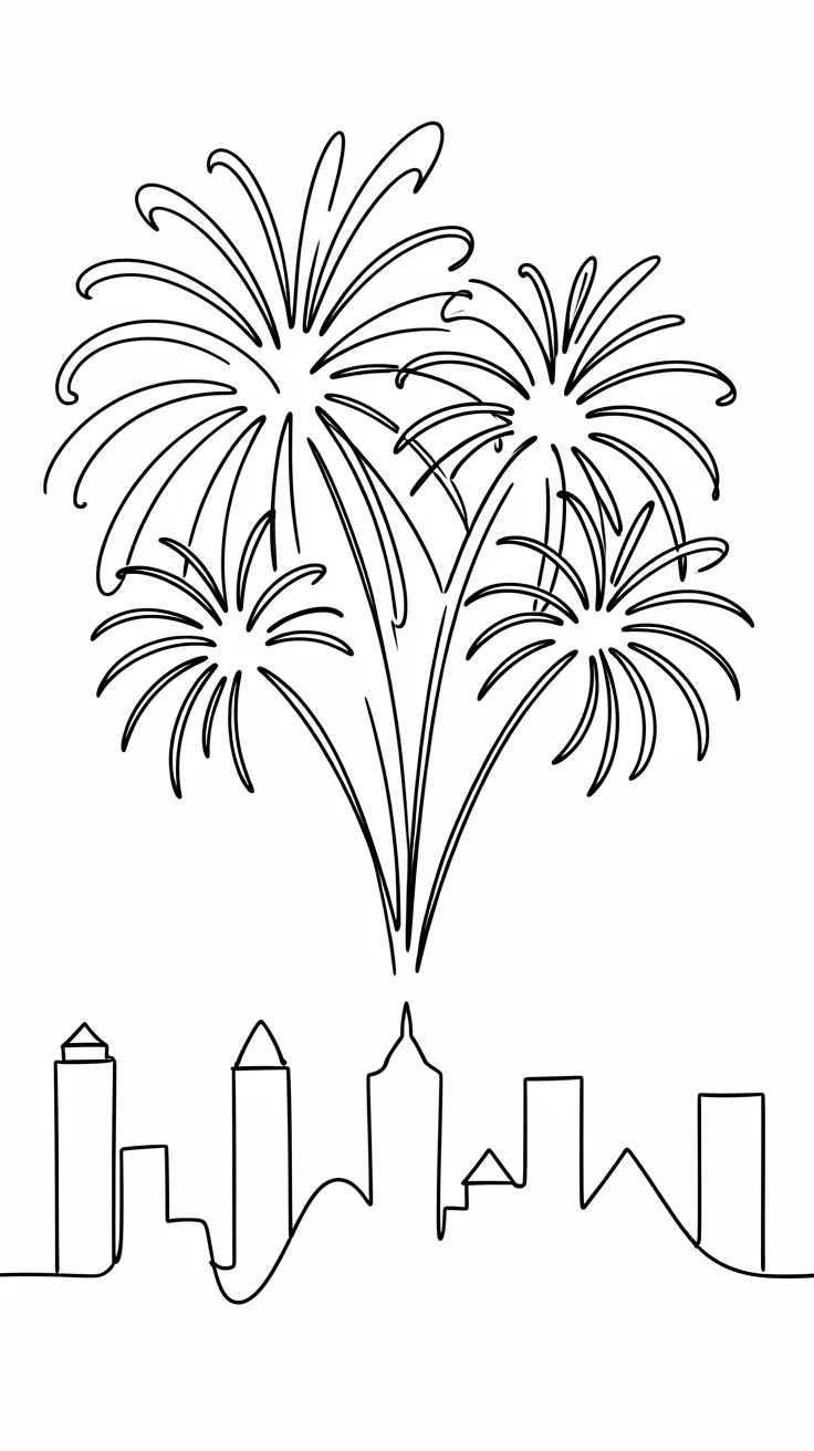 A New Year's Eve fireworks display bursting over a city skyline