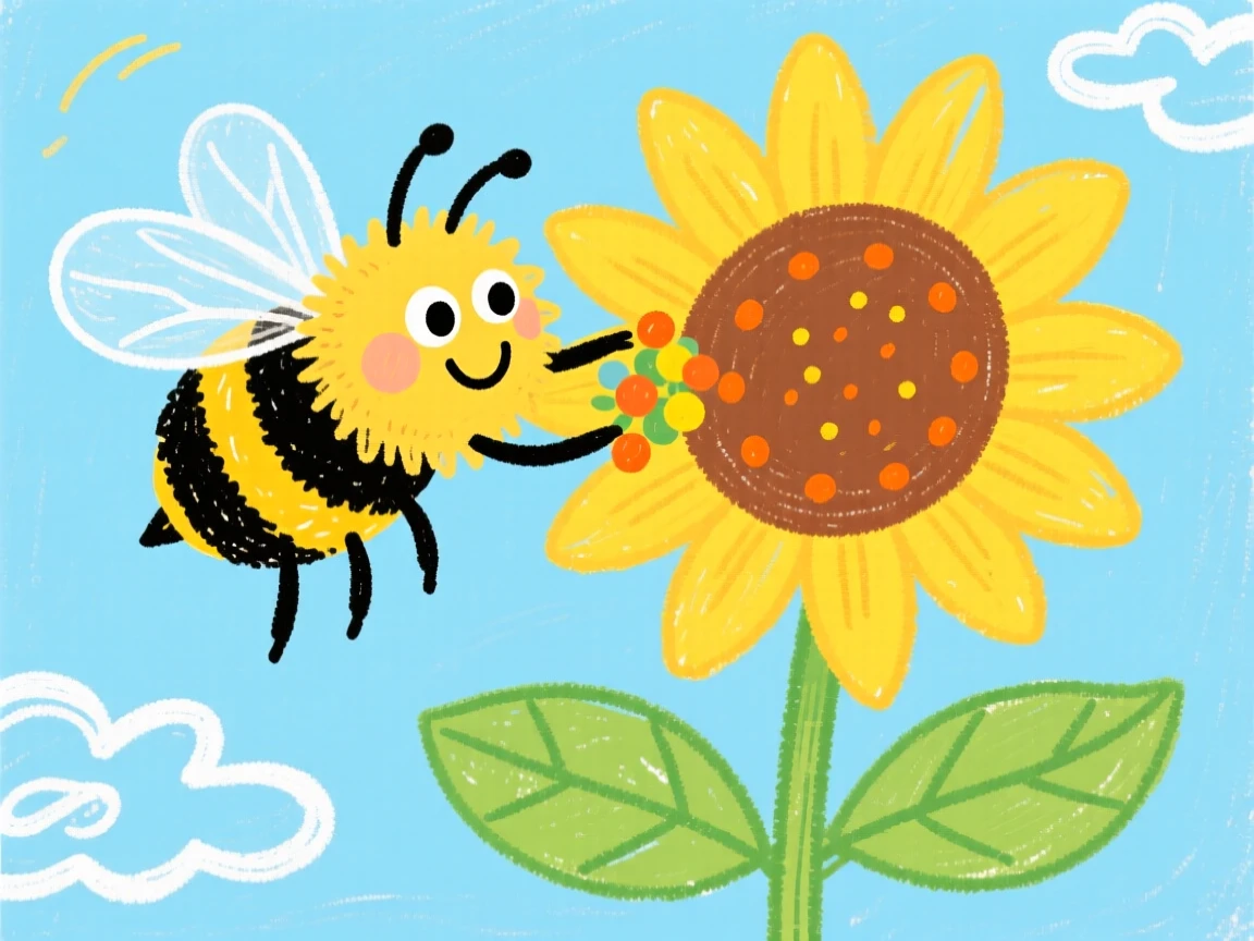 A busy bumblebee gathering pollen from a sunflower.
