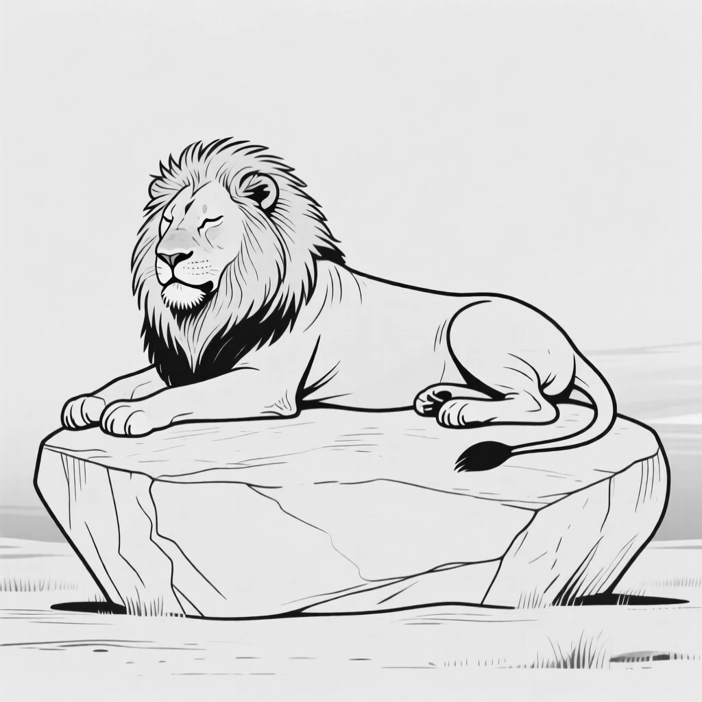 A majestic lion resting on a savanna rock at sunset