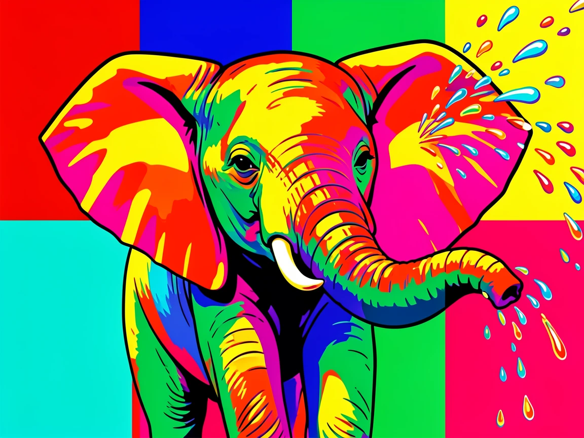 Baby elephant spraying water with its trunk