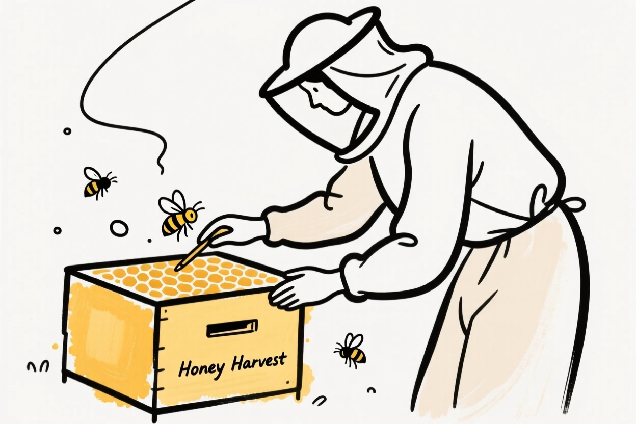 A beekeeper tending to a hive