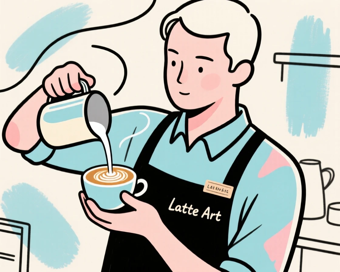 A barista pouring latte art