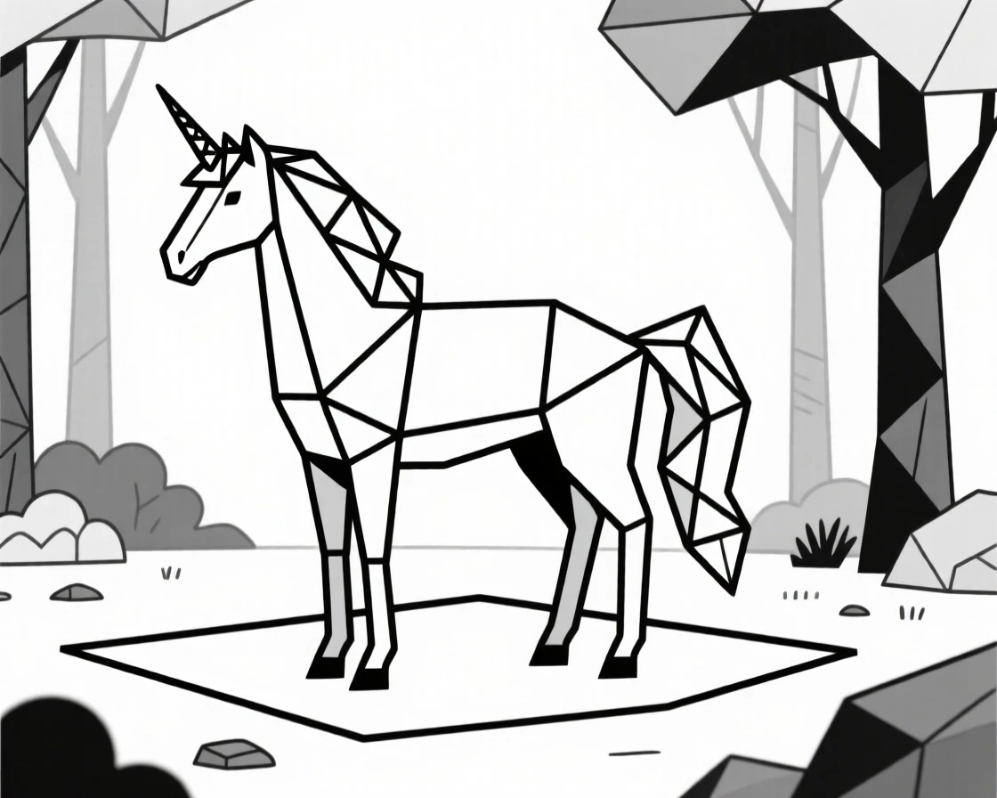 A unicorn standing in an enchanted forest clearing