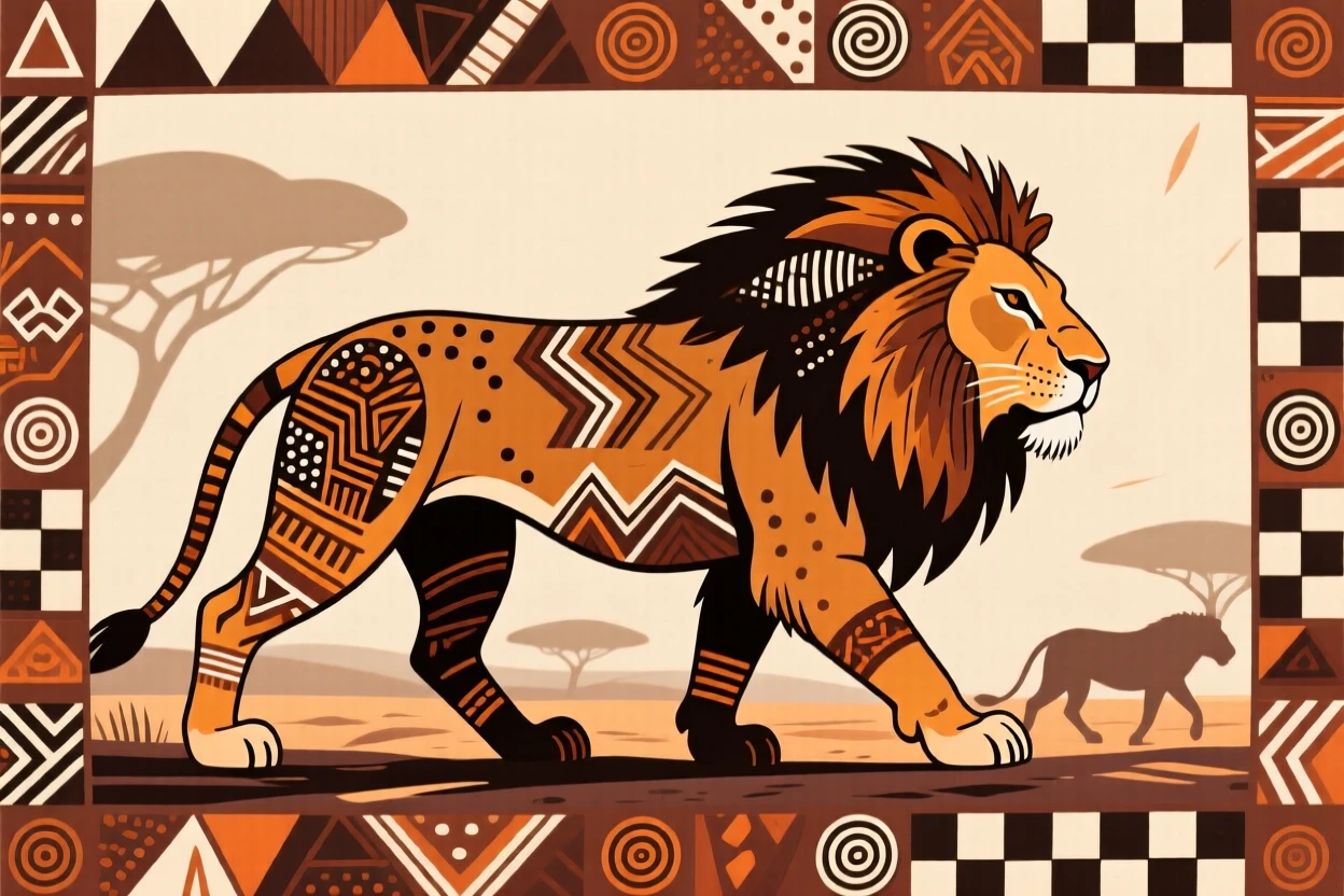 A lion moving in a slow migration line.