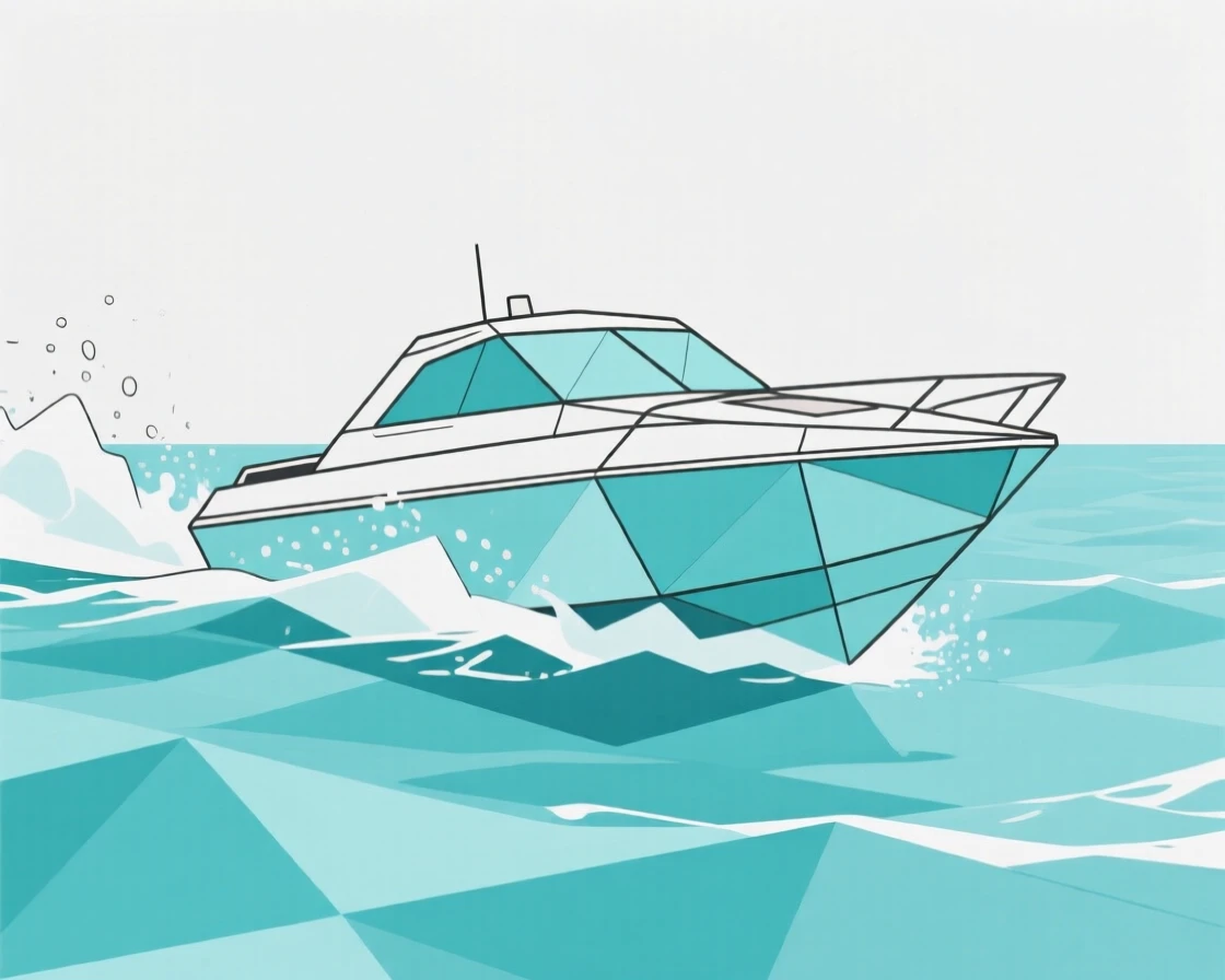A speedboat cutting through turquoise ocean water