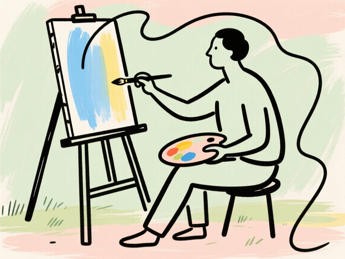A painter working at an easel outdoors