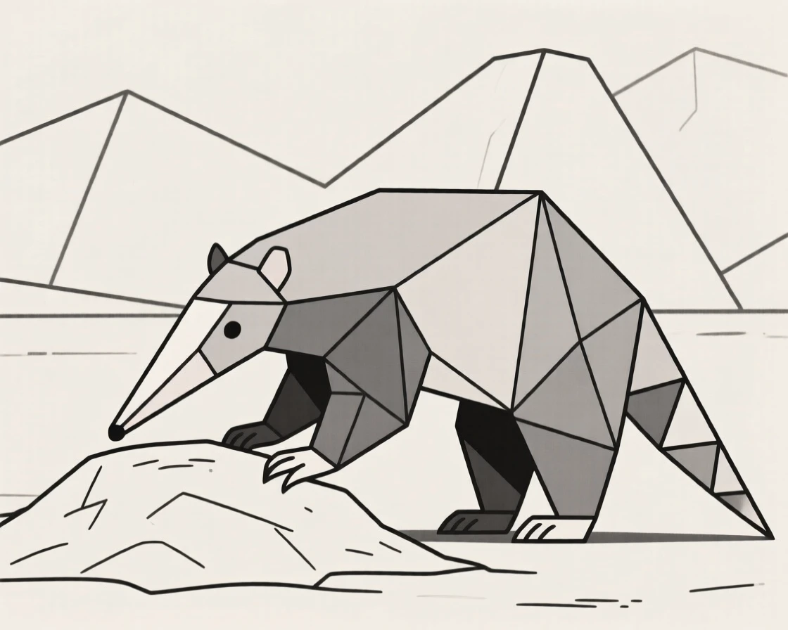 An anteater with its long snout probing a mound