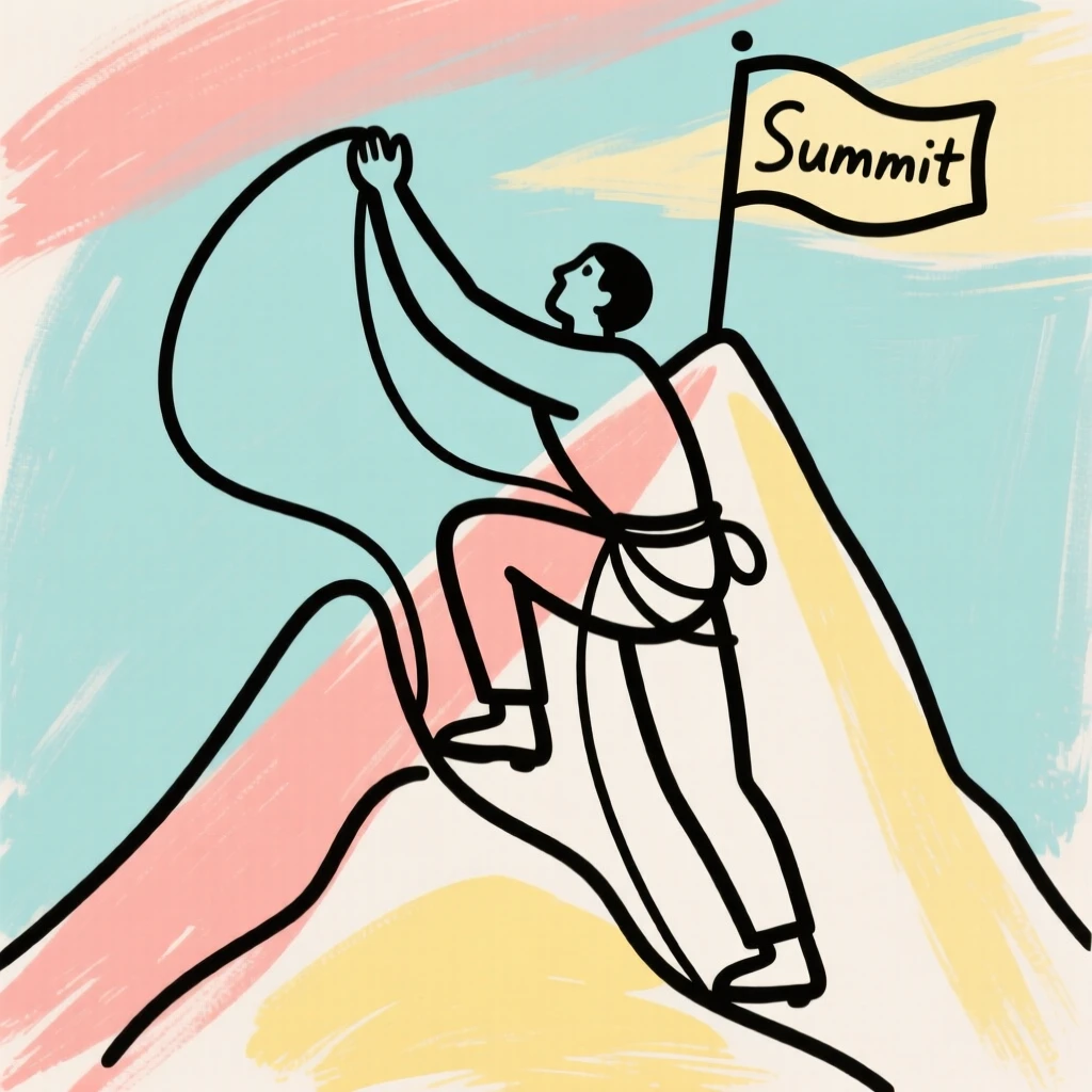 A mountain climber reaching a summit