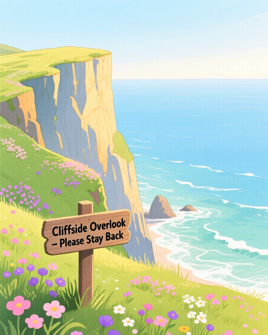 A dramatic cliffside overlooking the ocean, peaceful and vast, in early spring.