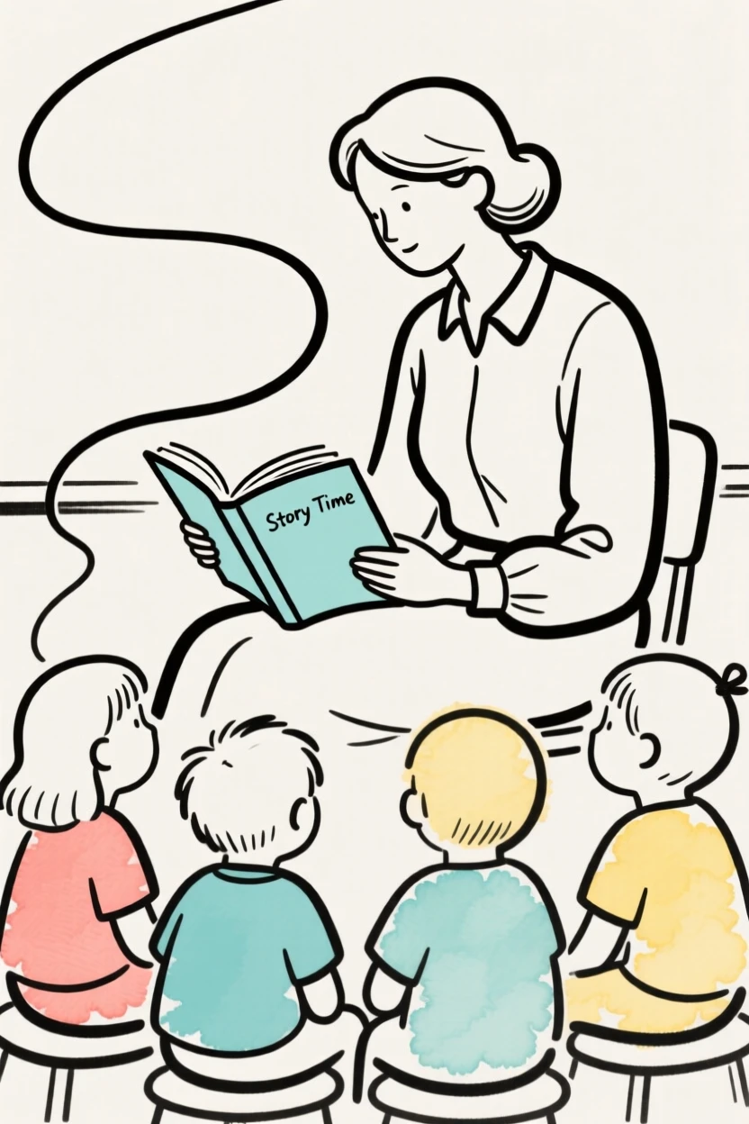 A teacher reading to a classroom of children