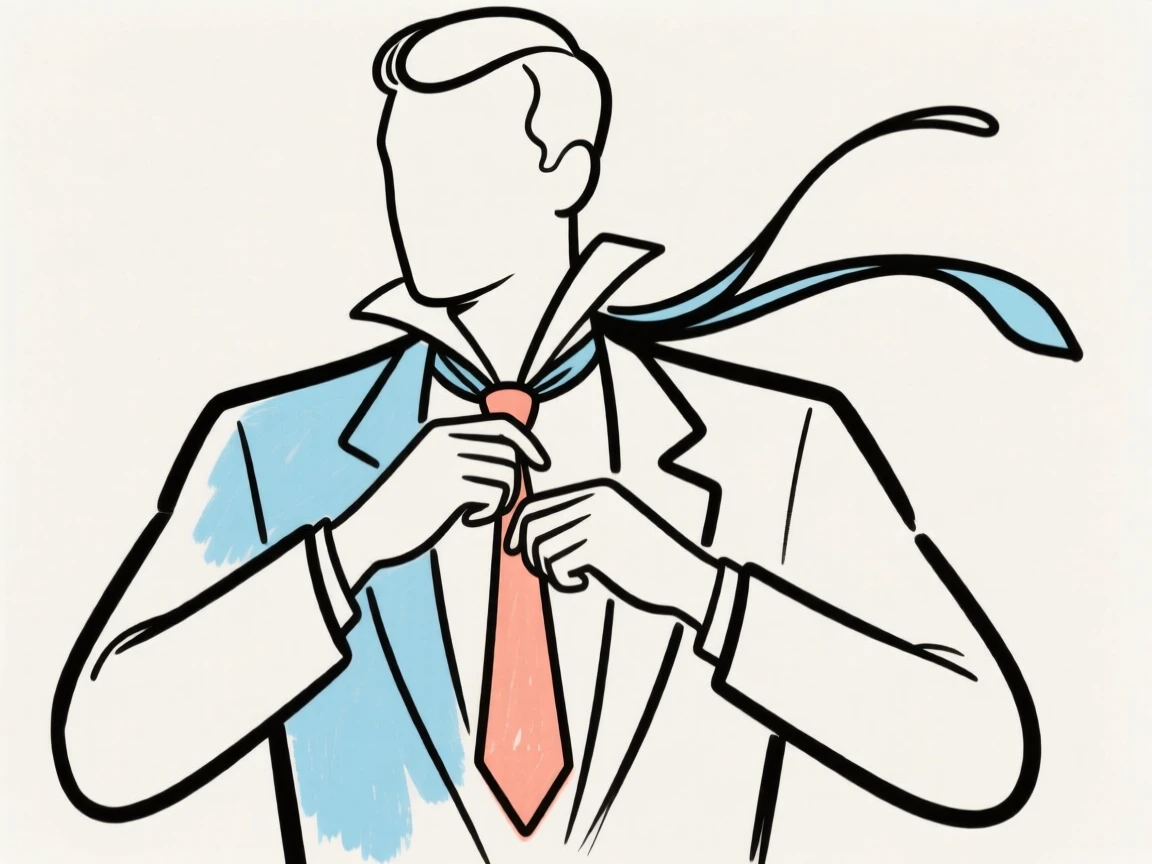 A groom tying his necktie