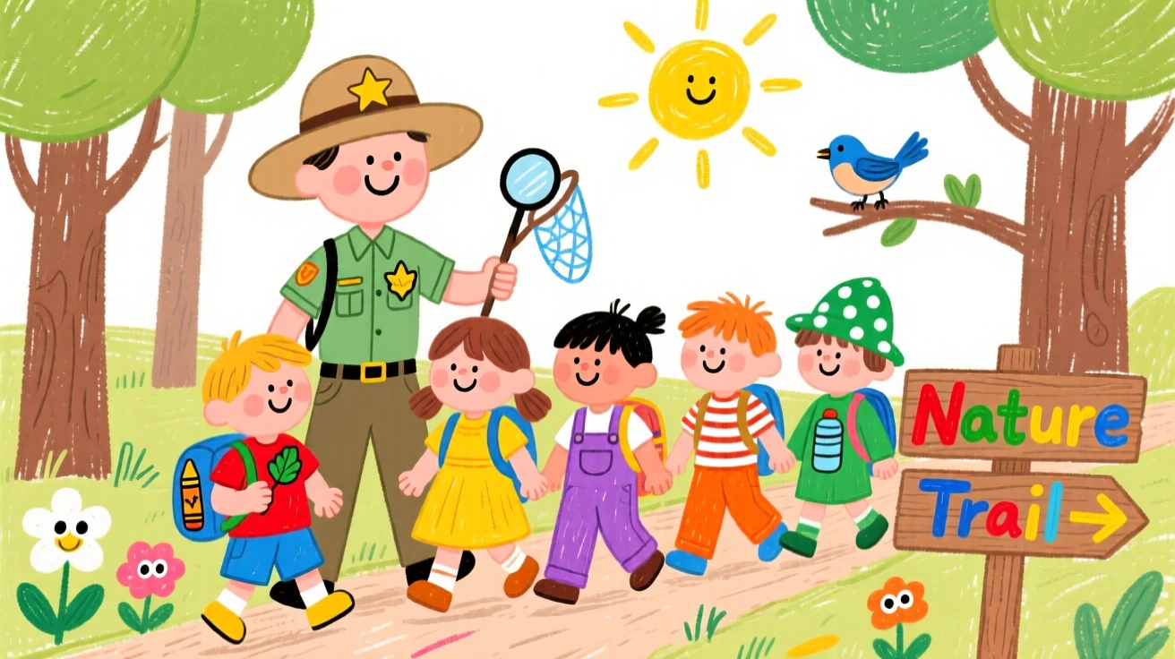 A park ranger leading children on a nature hike.