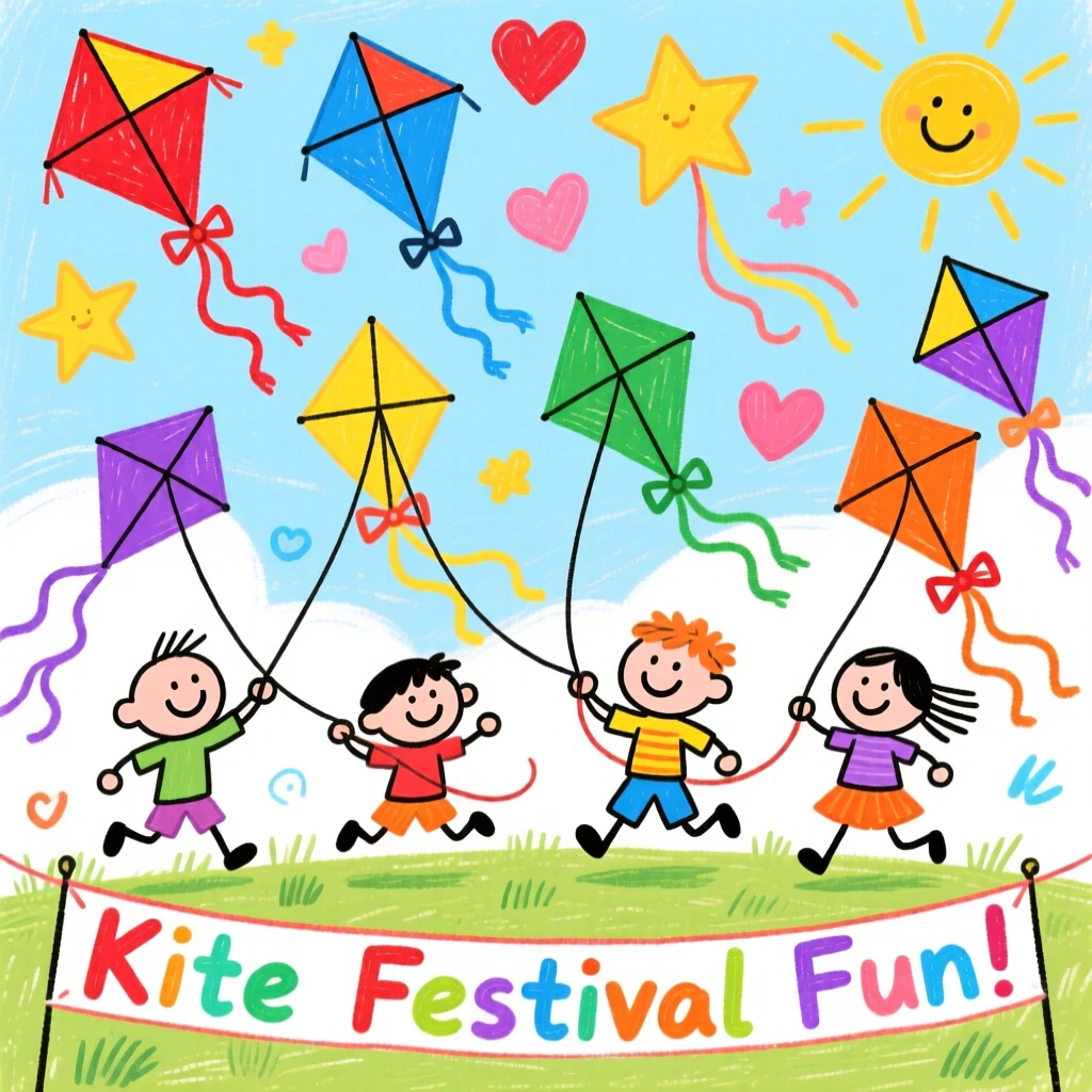 A kite festival with dozens of colorful kites filling the sky.