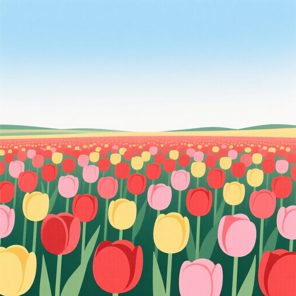 A vast field of tulips stretching to the horizon under a wide open sky.