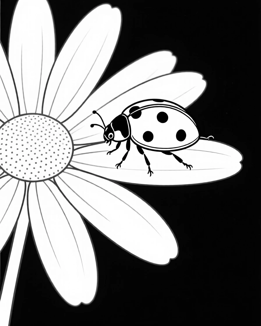 A ladybug resting on the petal of a daisy