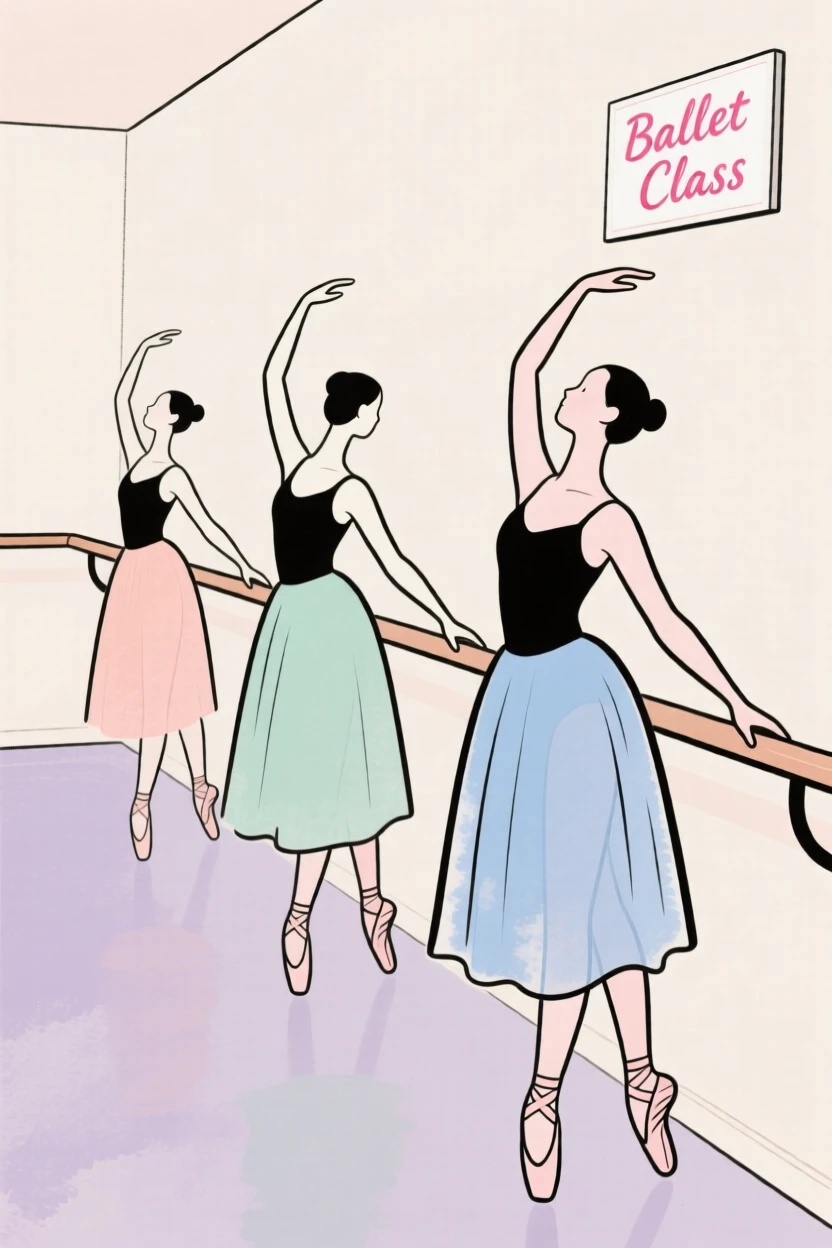 A ballet class at the barre
