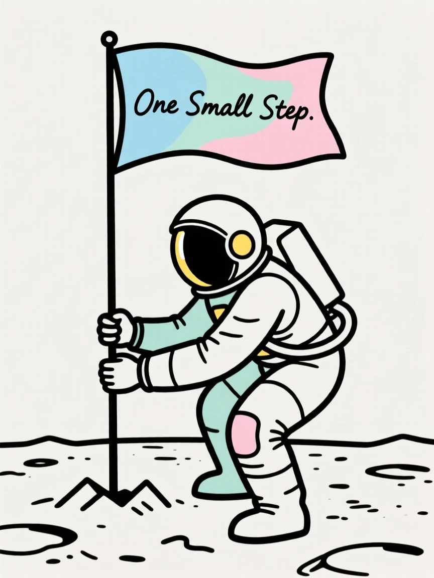 An astronaut planting a flag on the moon