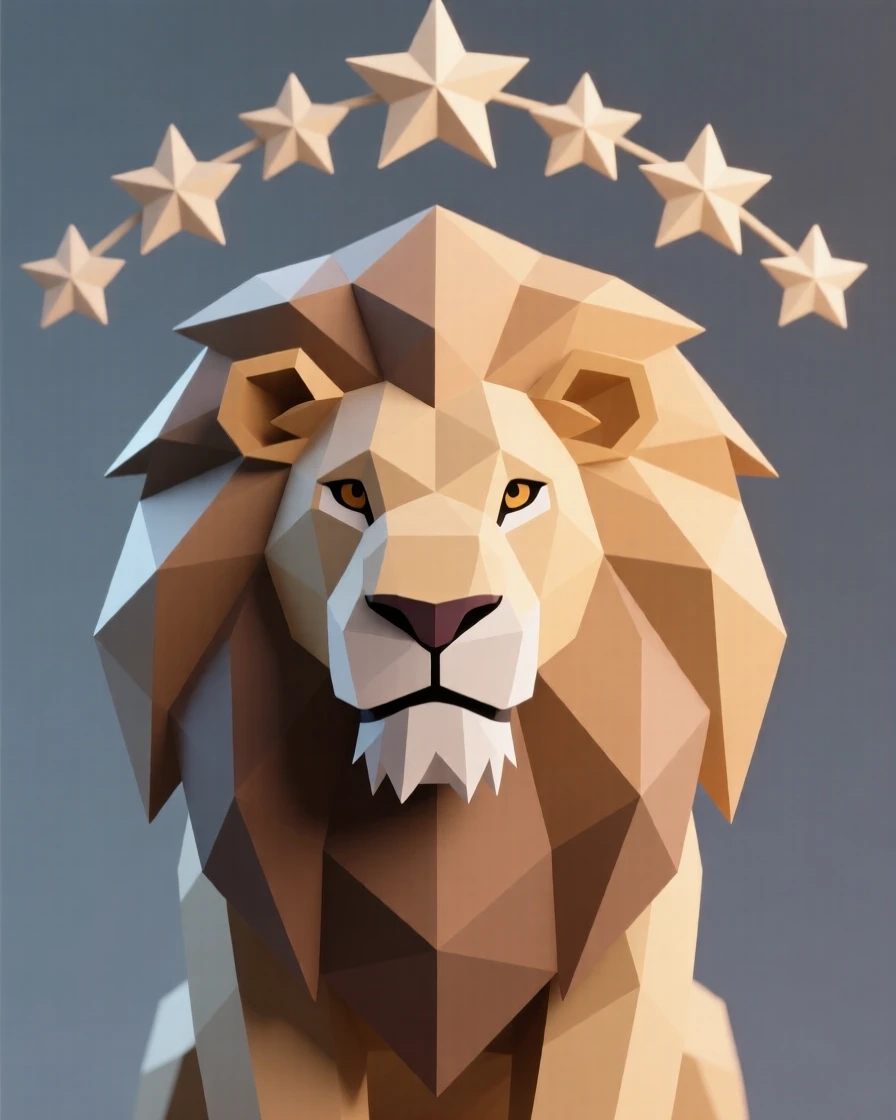 A majestic lion with a flowing mane, beneath a canopy of stars. the framing draws the eye directly to its gaze. The mood is tender and intimate.