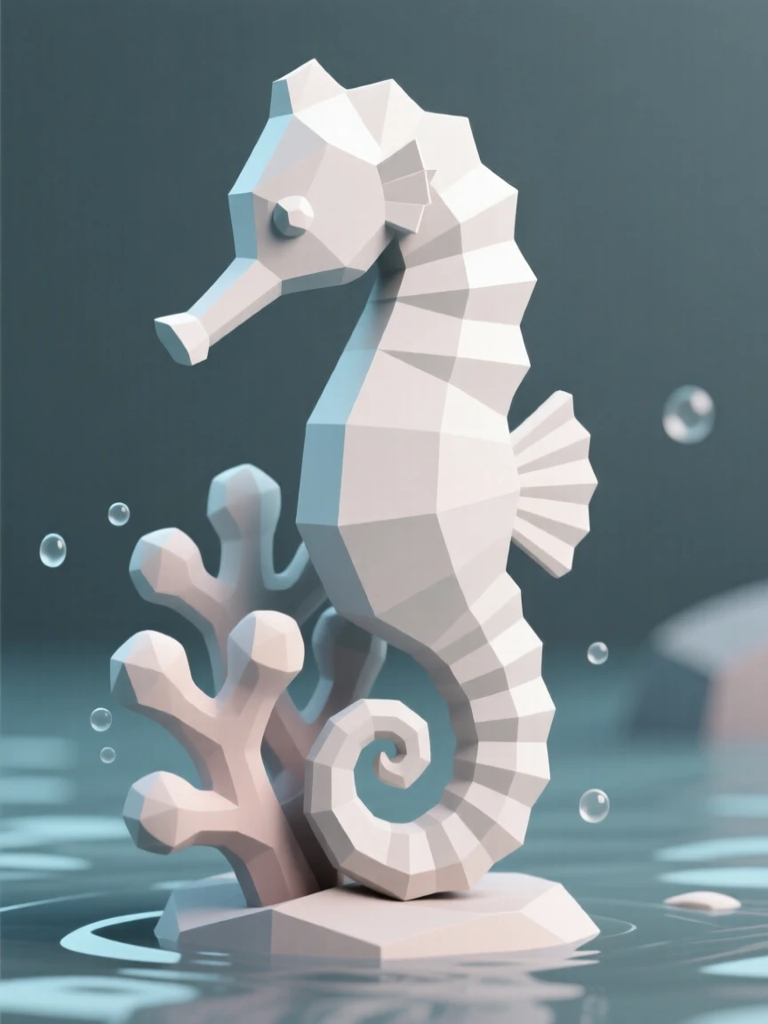 A seahorse curling its tail around soft coral, in the soft light of late afternoon. water droplets and fine textures catch the light. There is a sense of quiet wonder.