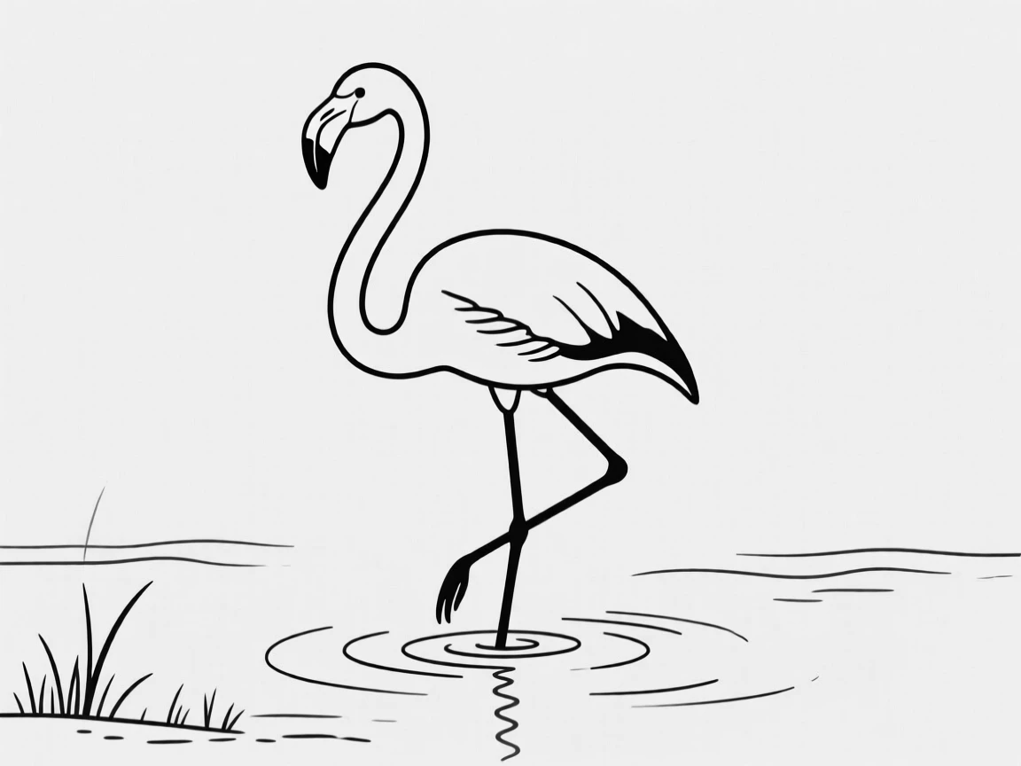 A flamingo standing on one leg in shallow water