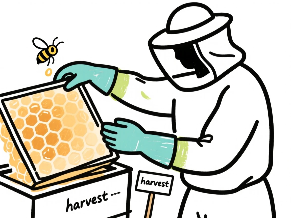 A beekeeper harvesting honeycomb