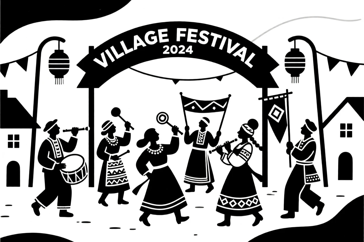 A village festival with colorful traditional dress.