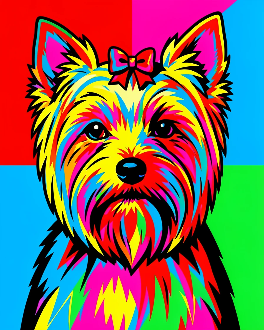 Yorkshire terrier with a tiny bow on its head