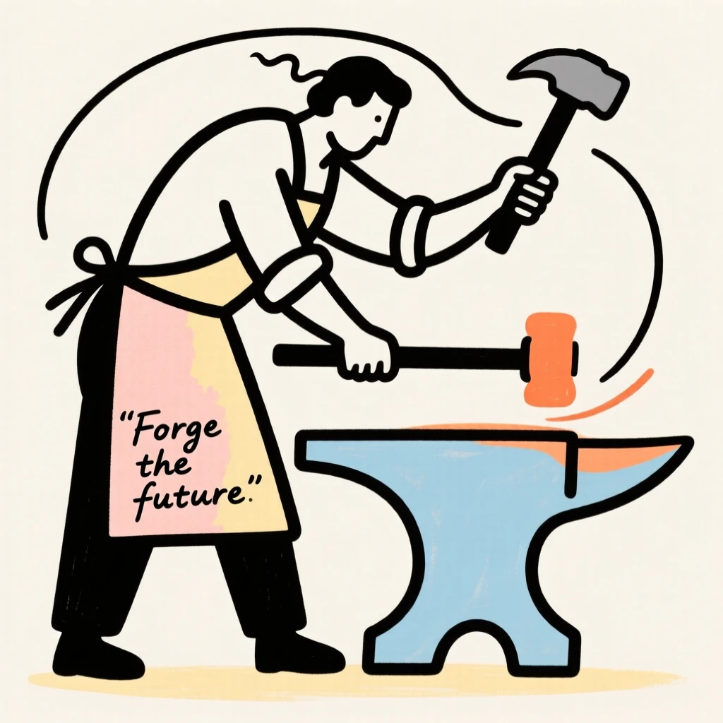 A blacksmith hammering iron