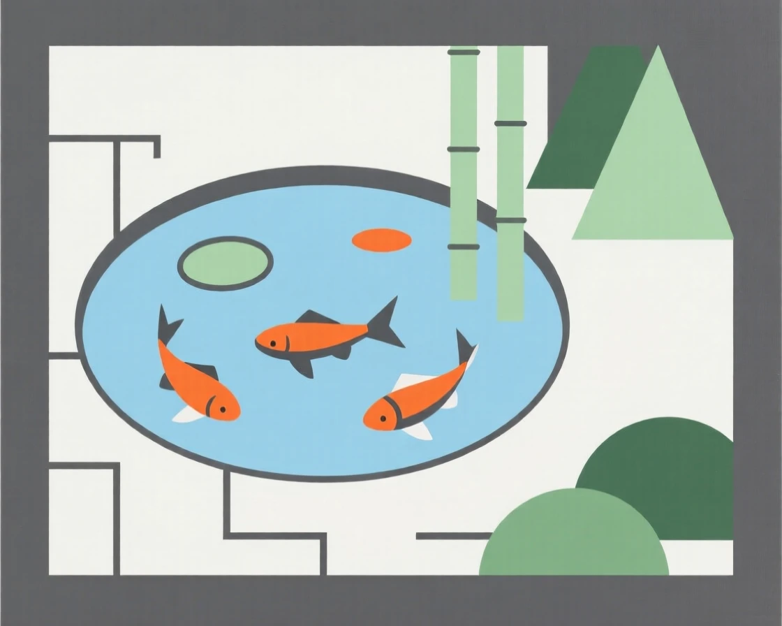 A tranquil Japanese garden pond with koi fish