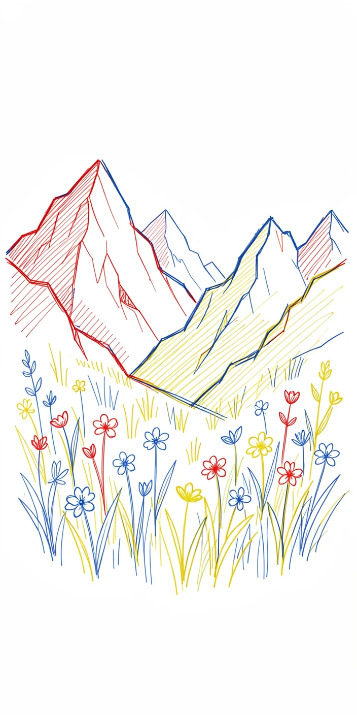 A hidden alpine meadow bursting with wildflowers beneath jagged granite peaks
