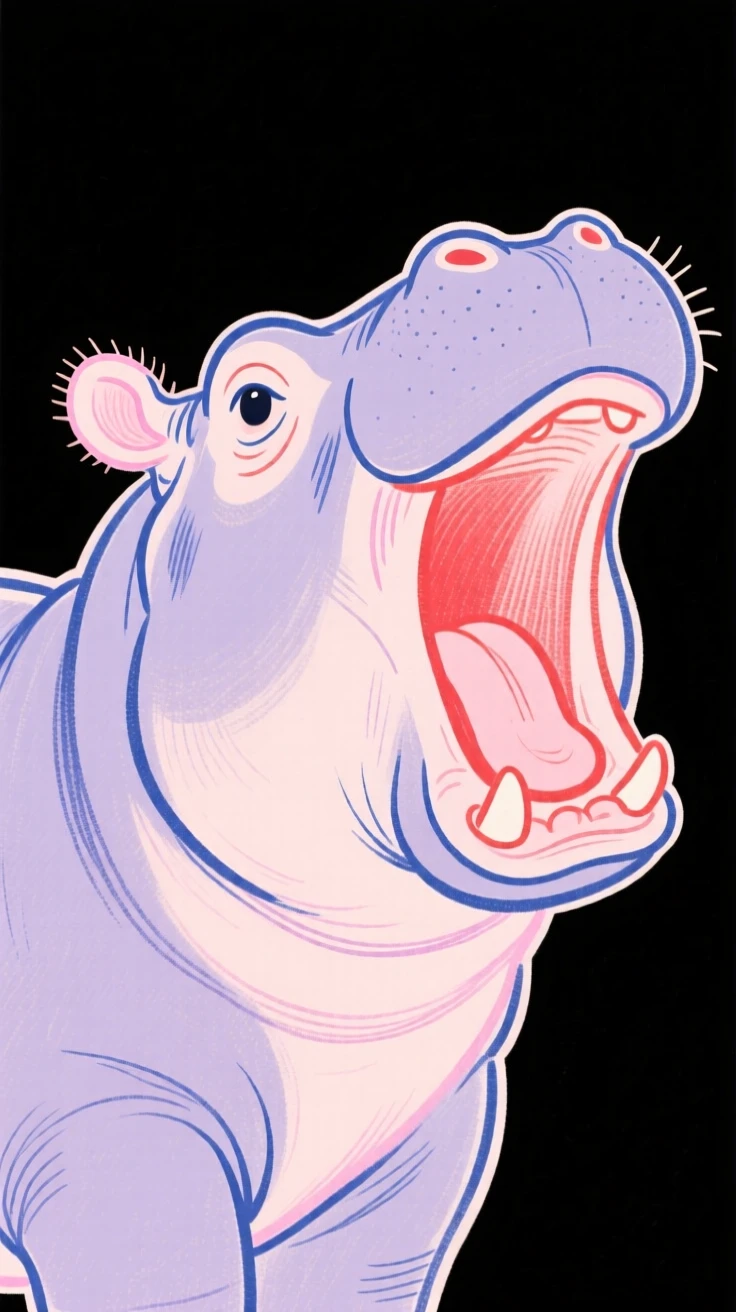 A baby hippo yawning.