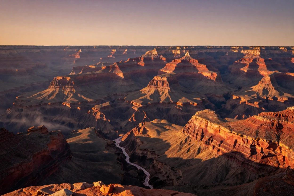 A canyon carved by centuries of rushing water, striped in red and orange layers