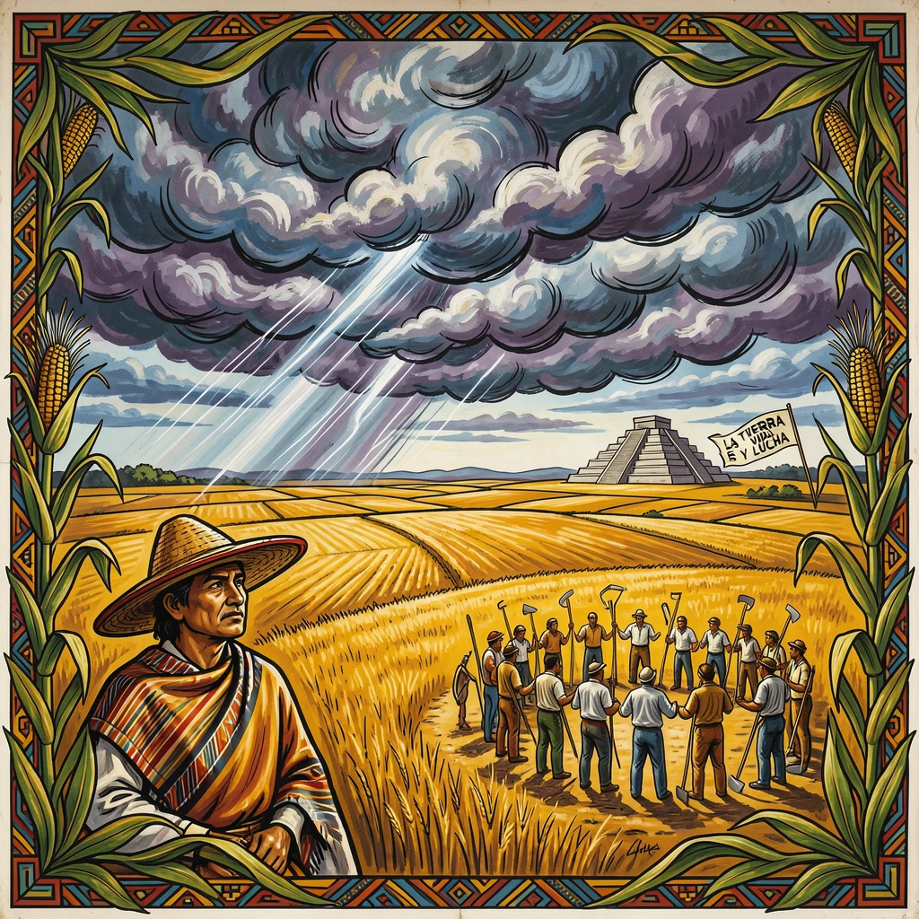 Storm clouds gathering over golden farmland