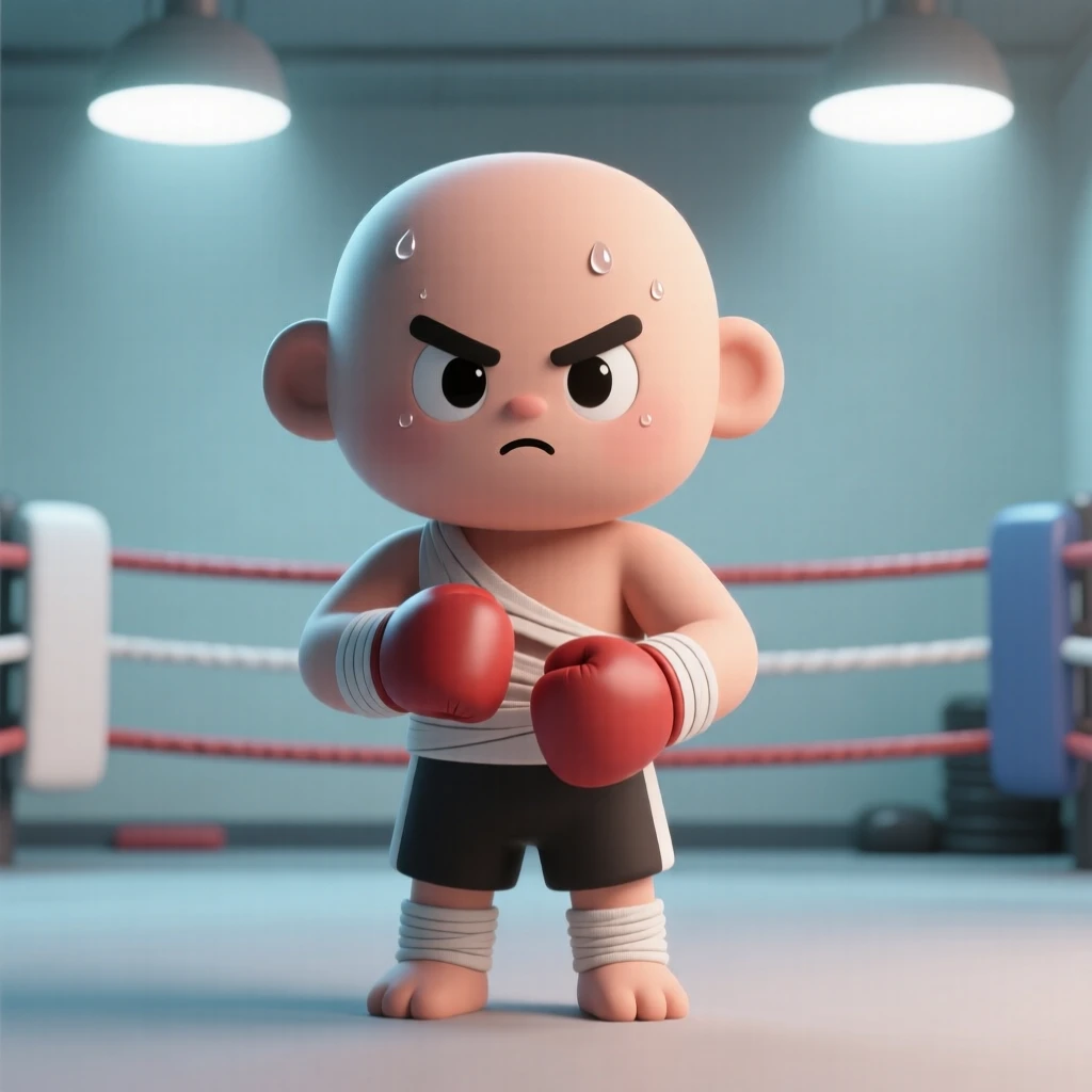 A determined boxer wraps his knuckles tightly before a match, sweat glistening under bright gym lights.
