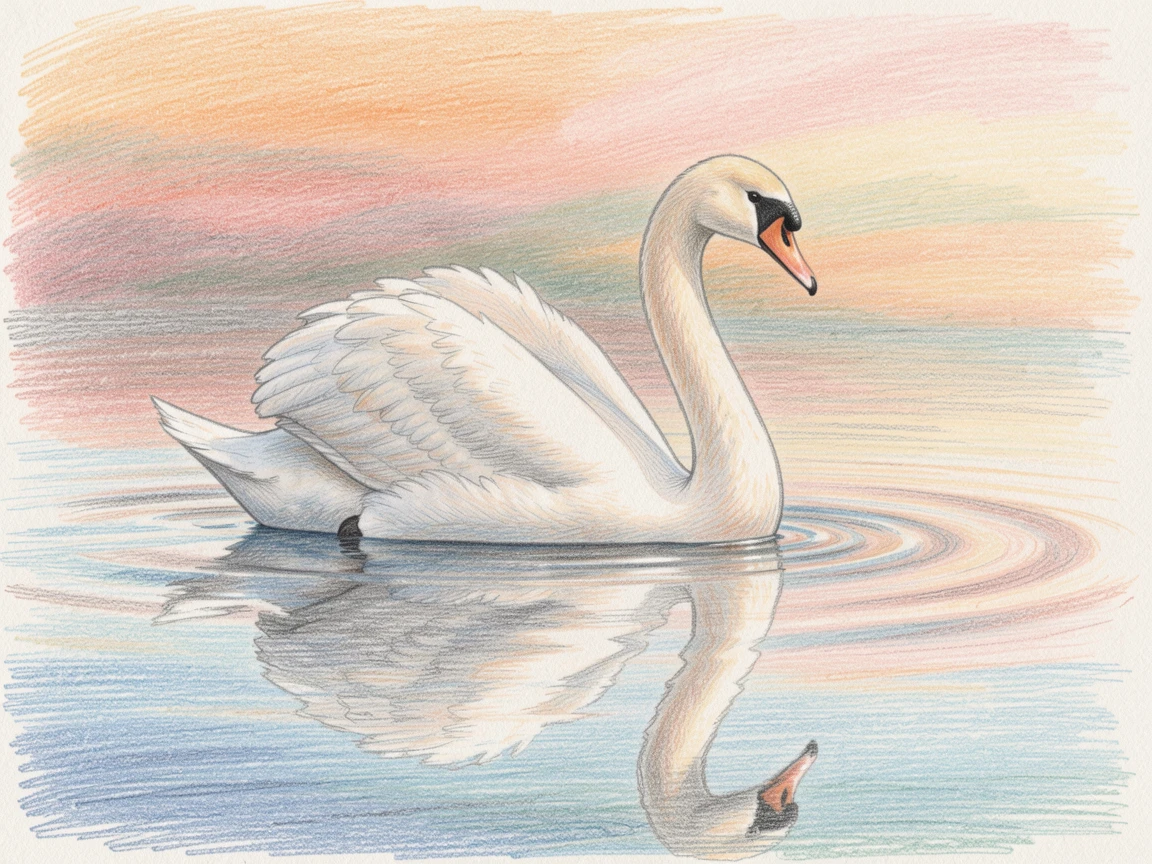 A graceful swan gliding across a still, glassy lake, set against a warm, softly blurred background, capturing a heartwarming, tender connection.