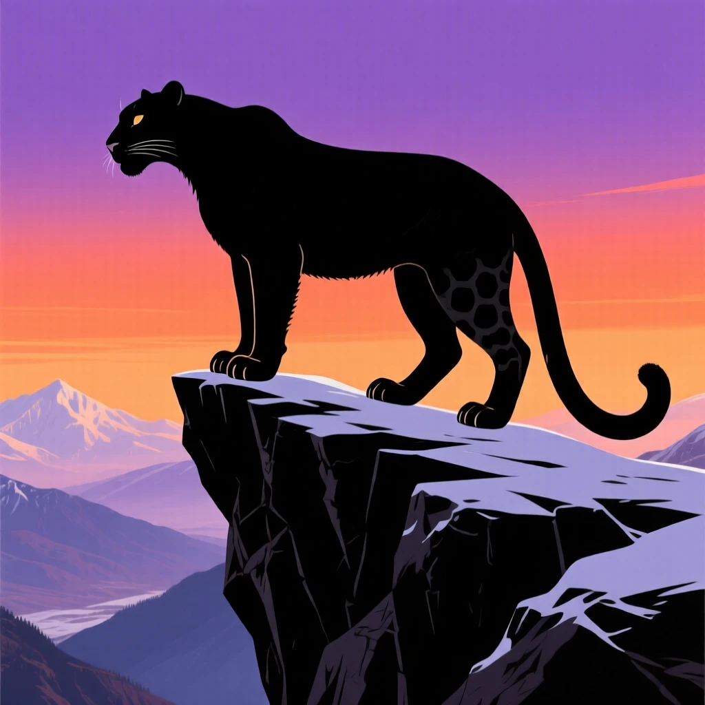 A snow leopard perched on a rocky cliff edge overlooking a Himalayan valley.